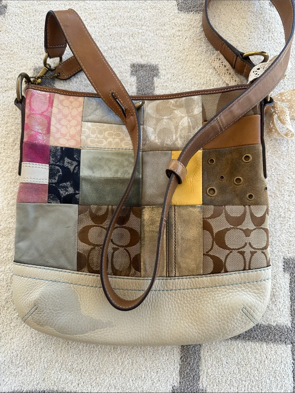 Coach Patchwork Shoulder Bag in Multicolor Leather & Signature Canvas